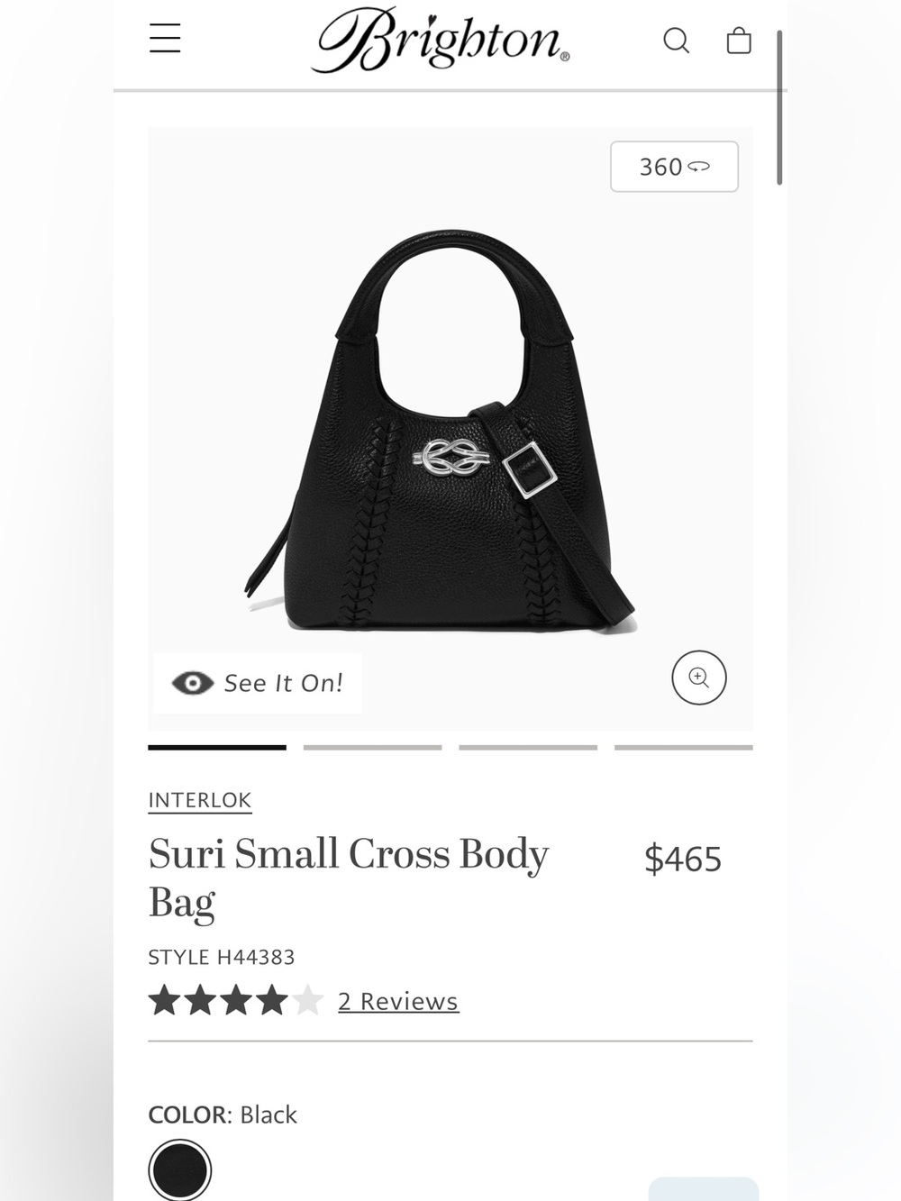 Brighton Suri Small Crossbody Bag - Black with Silver Hardware